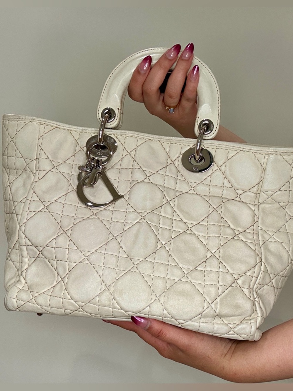 Christian Dior Lady Dior Soft Tote Bag Neutral Leather